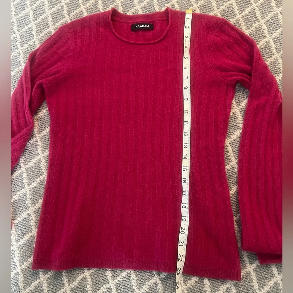 Naadam 100% Cashmere Wide Ribbed Sweater Size Small Raspberry Rolled Crewneck